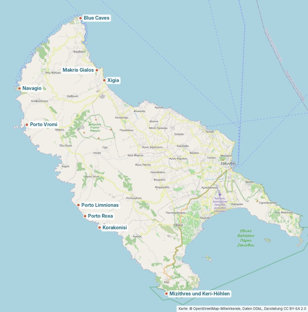 Die Felsbuchten von Zakynthos im Überblick