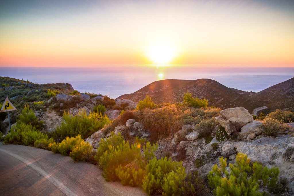 Sonnenuntergang über dem Meer am Leuchtturm von Keri, Zakynthos