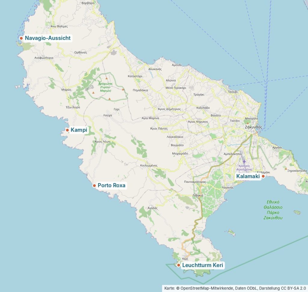 Die Plätze für den Sonnenuntergang auf Zakynthos